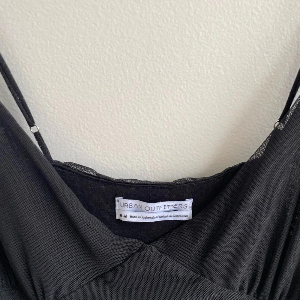 BLACK SHEER SPAGHETTI STRAP DRESS LINED RUCHED STRETCH URBAN OUTFITTERS - Picture 6 of 11